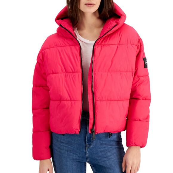 Calvin Klein Hooded Boxy Pink Puffer Jacket NWT Oversized Women's Size XL - Picture 1 of 7